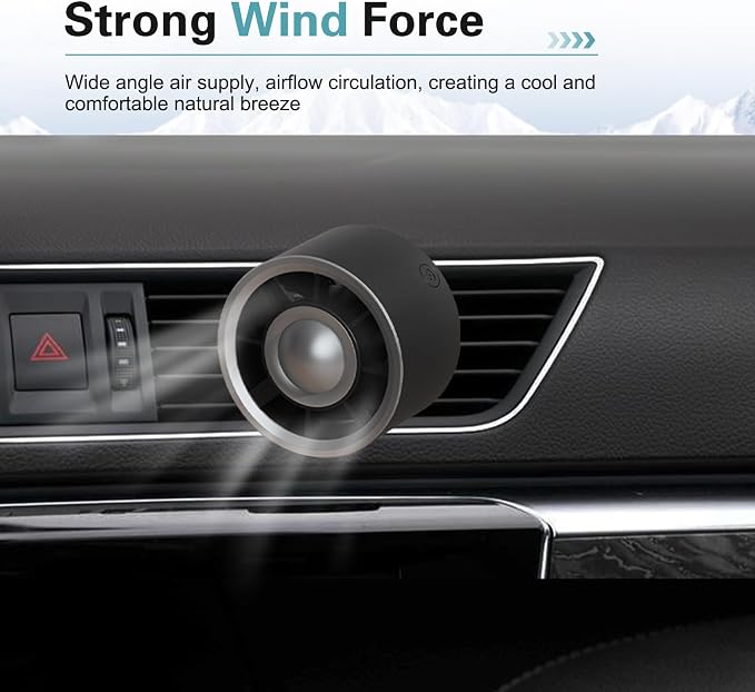 Car Vent Fans, Portable USB Mini Automatic Fan with Cool Lighting, Three-speed Blower with Adjustable Clip, Universal for Most Cars, Trucks, SUVs (Black)
