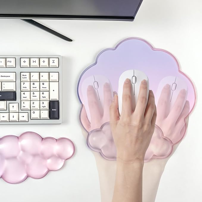 Gel Cloud Mouse Pad with Wrist Rest for Keyboard and Mouse - Gradient Purple Pink Ergonomic Cloud Mouse Pad Office Accessories for Computer/Laptop/Gaming/Home/Office/Typing Pain Relief