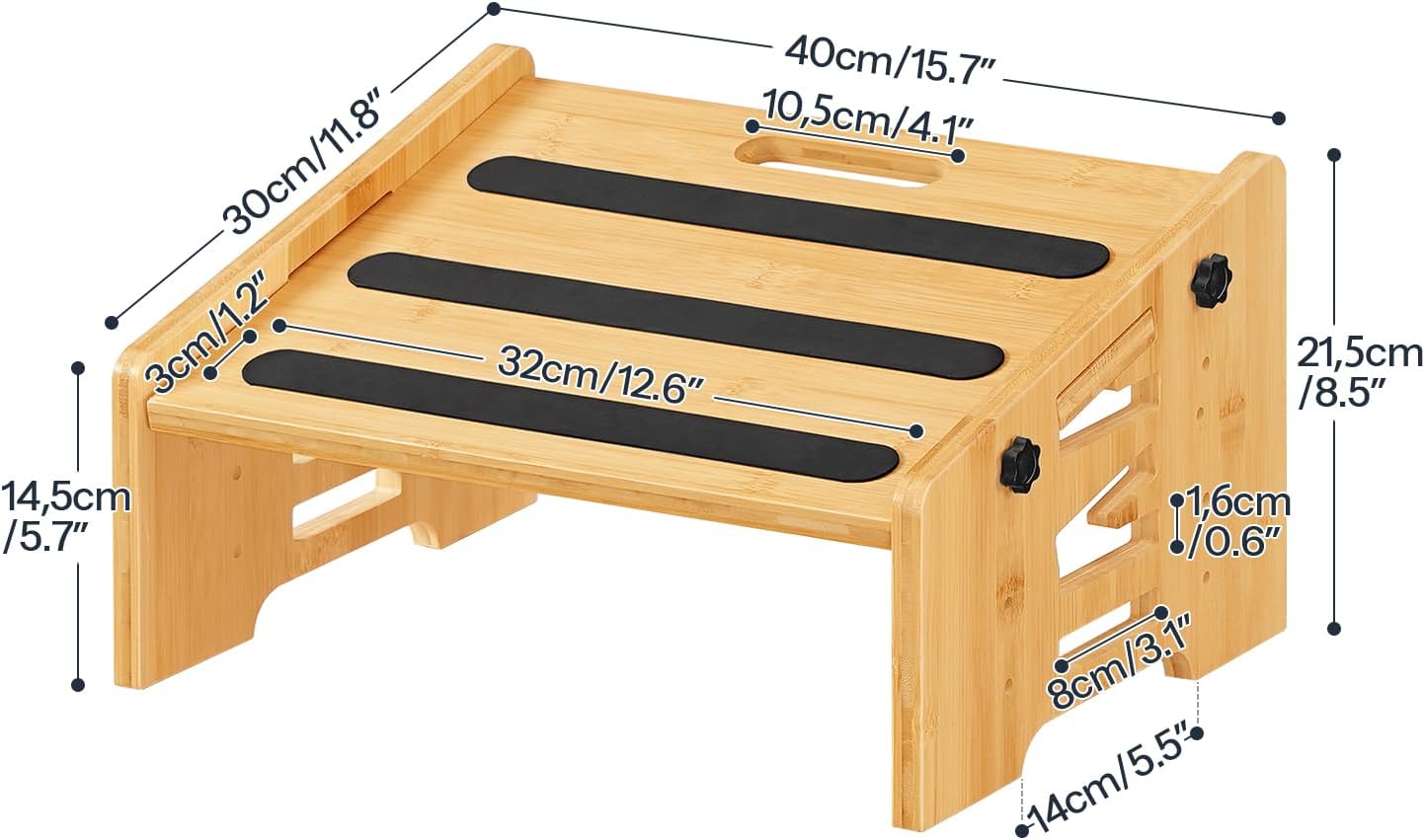 HOOBRO Bamboo Foot Rest, Adjustable Under Desk Footrest with 5 Height Options & Angles, Non-Slip Ergonomic Foot Rest for Under Desk at Work for Improved Posture, for Home & Office, Natural YL01FP01