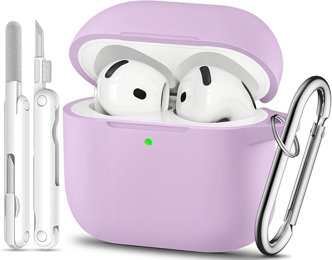 for AirPods 4 Case, TNSNK Silicone AirPod 4 Case Cover Compatible with Apple Airpods 4th Gen, Shockproof Protective Cases for Women Girly with Cleaner Kit and Keychain, Front LED Visible