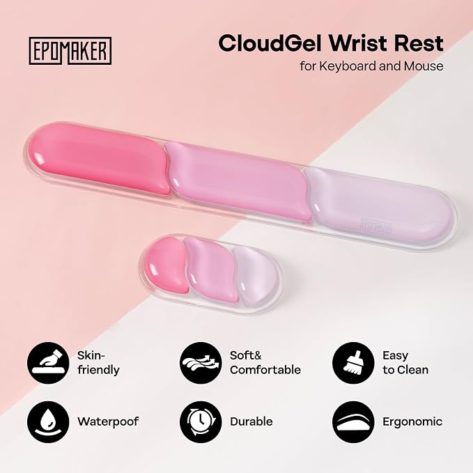 EPOMAKER CloudGel Wrist Rest for Keyboard and Mouse, 2 Pieces | Silicone Wrist Support, Anti-Slip Rubber Bottom, Ergonomic Design, Suitable for Office/Computer/Laptop/Gaming (Pink)