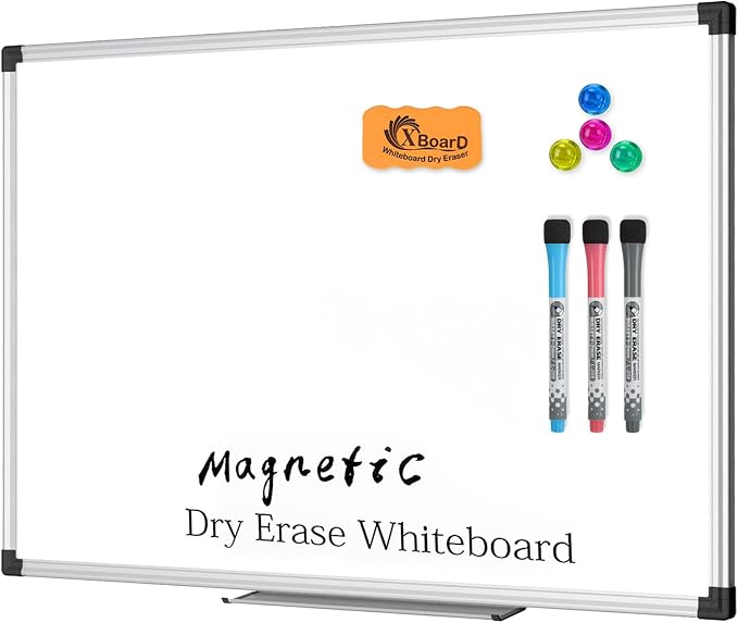 XBoard Magnetic Dry Erase Whiteboard 24 x 18 Inches | Double Sided White Board for Wall, Silver Aluminum Frame Presentation Board for Home Office School