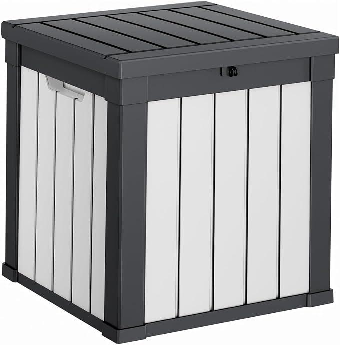 PatioZen 53 Gallon Package Delivery Boxes for Outside, Lokable Secure Resin Package Delivery Box with Lid, Weatherproof and Anti-Theft Storage for Outdoor Front Door,Curbside, House (Black&White)