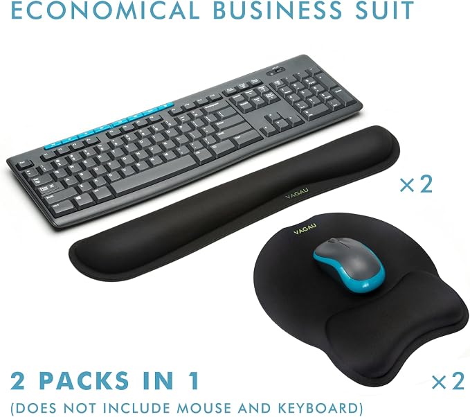 VAGAU Premium Keyboard Wrist Rest and Mouse Pad Wrist Support for 2 Pack | Ergonomic Memory Foam Set for Office, Laptop, Mac, Computer and Gaming, Comfortable Typing &Wrist Pain Relief