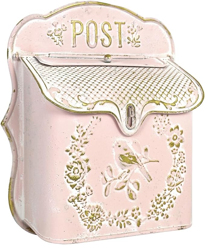 Wall Mount Mailboxes for Outside Vintage Mail Boxes for House Outside Metal Door Mailbox Drop Box Antique Style Nostalgic Charm Home Decorative, Pink