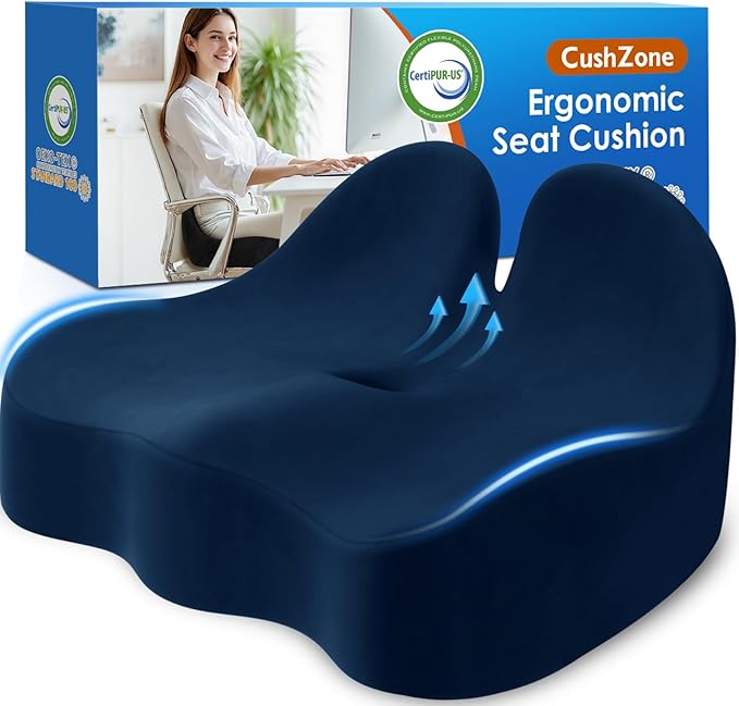 Seat Cushion, Memory Foam Office Chair Seat Cushion for Office Chairs/Car/Long Trip/Desk Chair/Gaming, X-Large Size for Sciatica & Hip & Tailbone Pain Relief, Sciatica Support (Blue)