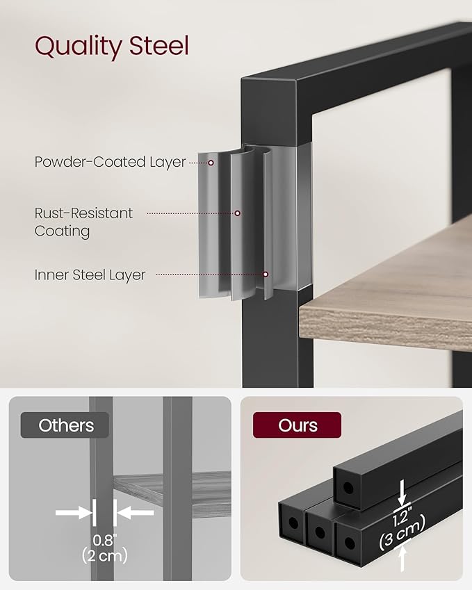 VASAGLE 4-Tier Bookshelf, Bookcase with Steel Frame, Book Shelf for Living Room, Home Office, Study, 11.8 x 26 x 47 Inches, Industrial Style, Heather Greige and Ink Black ULLS060B02