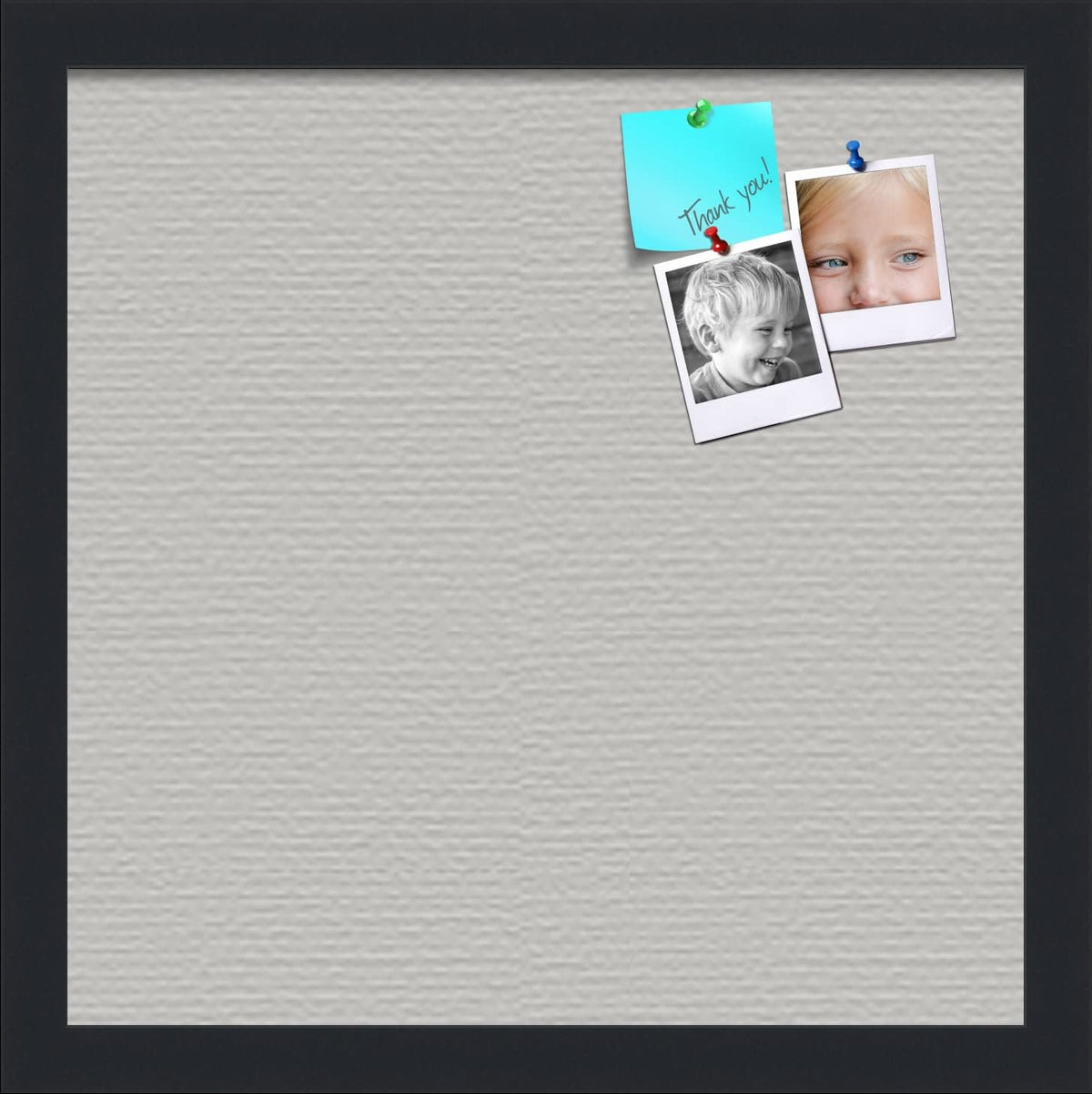 PinPix 14x14 Inch Cork Bulletin Board. This Decorative Framed Pin Board Comes with Light Stone Design and a Satin Black Frame. Ideal for Home Office Decor or Message Board (PinPix-1809)