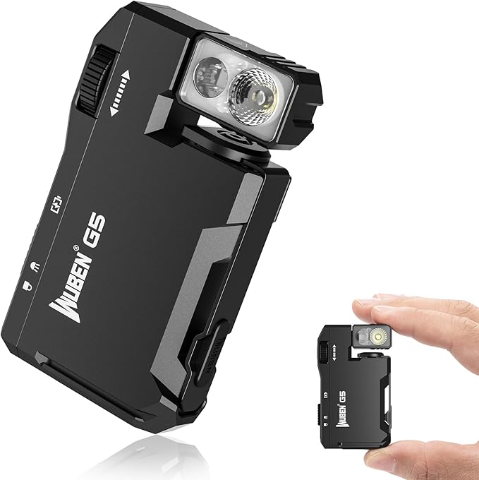 WUBEN G5 Rechargeable EDC Flashlight, 400 Lumens Dual Light Sources Mini Flashlight with RGB Light, Portable Flat Pocket Flashlights, Magnetic Keychain Flashlight for Outdoor Home Emergencies (Black)