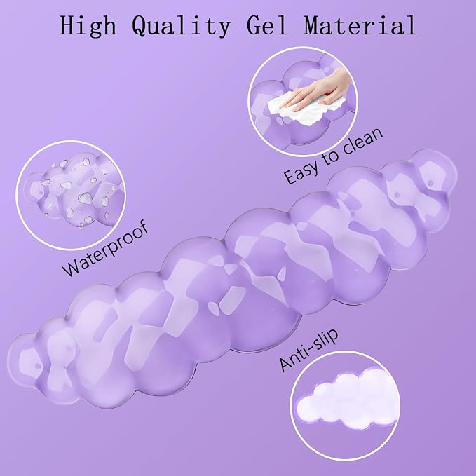 Gel Cloud Wrist Rest Keyboard Clear Purple Mouse Pad with Wrist Rest Set 3PCS Ergonomic Cool Keyboard Wrist Pad Cute Acrylic Coaster Non-Slip Base Cute Transparent Mouse Wrist Pad Support for Computer
