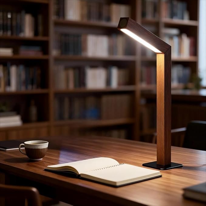 Wooden Desk Lamp Magnetic Wall Mount Rechargeable Home Office-Sapele | 360 Rotatable cordless night light ,Touch dimming,USB-C. Minimalist style for reading, bedside,artwork,working,ambiance