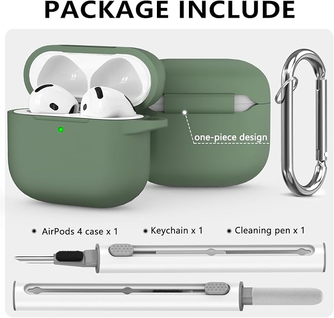 Ljusmicker for AirPods 4 Case 2024 with Cleaner Kit,Soft Silicone Protective Cover for Apple AirPods 4th Generation Cases for Women Men,for AirPod 4 Case Accessories with Keychain-Sprout Green