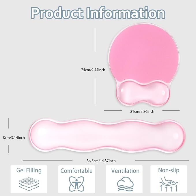 Gel Wrist Rest for Keyboard and Mouse - Ergonomic Pink Mouse Pad with Wrist Rest Support Non-Slip Base for Latop/Desktop/Office Home