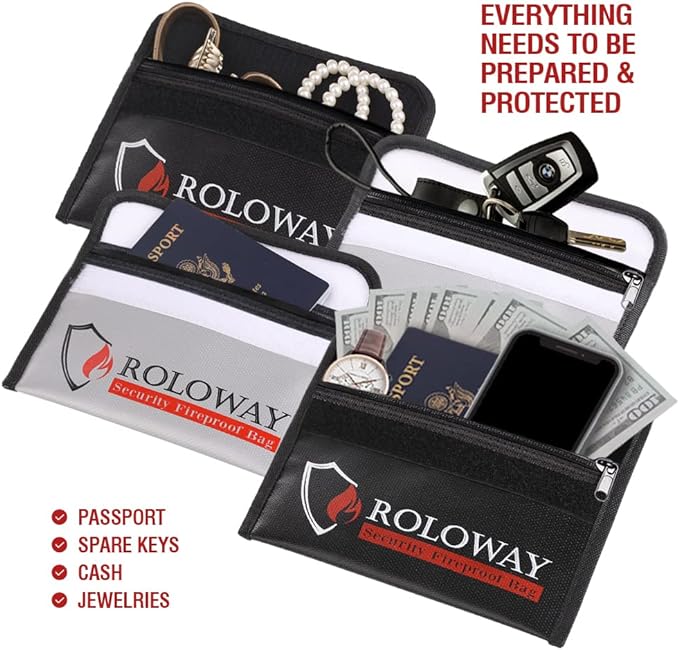 Small Fireproof Bag (5 x 8 inches), Non-itchy Fireproof Money Bag for Cash, Valuables, Passport, Currency & Keys (2-Pack)