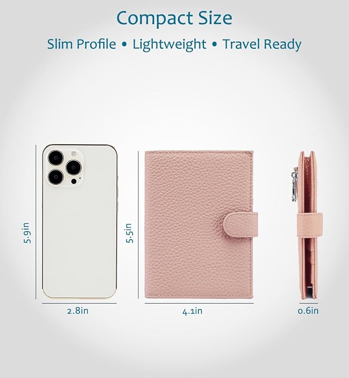 Leather RFID Slim Passport Holder for Travel Women, Gift Ready | Pink Passport Wallet for Women with RFID Protection, Passport Cover, Card Slots, Zipper Coin Pocket, Travel Organizer
