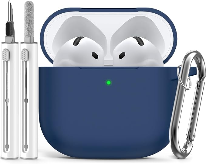 Ljusmicker for AirPods 4 Case 2024 with Cleaner Kit,Soft Silicone Protective Cover for Apple AirPods 4th Generation Cases for Women Men,for AirPod 4 Case Accessories with Keychain-Deep Blue