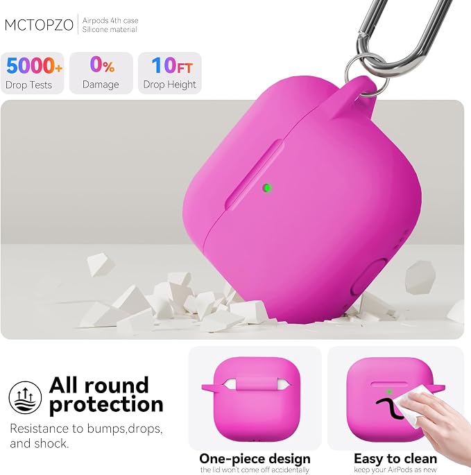 for AirPods 4 Case 2024 with Cleaner Kit & Keychain-Hot Pink | Silicone Protective Cover for Apple AirPods 4th Generation Case,for Women Men,One-Piece Design,Shockproof,Dust Proof