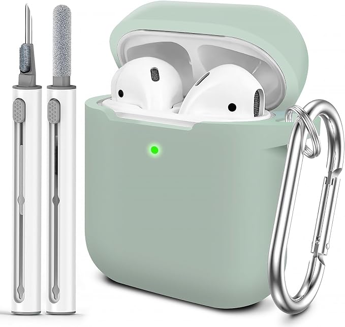 for AirPods Case Cover, Come with Cleaner Kit, Soft Silicone Protective Cover with Buckle, Compatible with Apple AirPods 2nd 1st Generation Charging Case, Front LED Visible, Misty
