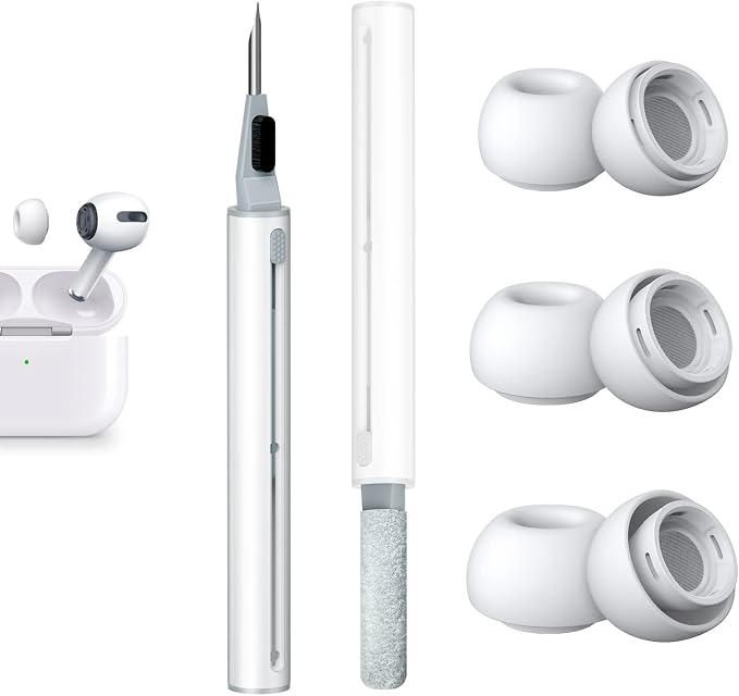 3 Pairs Replacement Ear Tips for AirPods Pro 2nd & 1st(S/M/L, White) | with Noise Reduction Hole, Silicone Ear Tips with Cleaning Pen & Portable Storage Box, Fit in the Charging Case