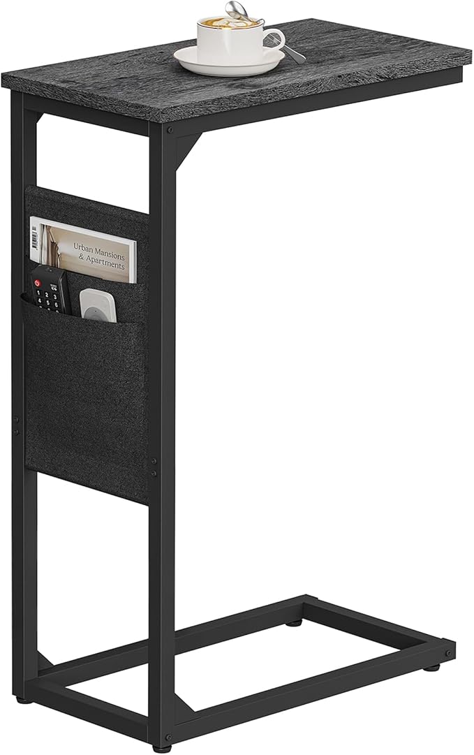 TUTOTAK C Shaped End Table, Side Table for Couch, Sofa Table | with Storage Bag, TV Tray for Living Room, Bedroom, Grey TB01BY082