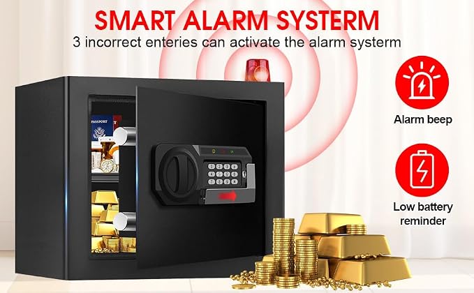 1.3 Cuft Safe Box Fireproof Waterproof, Digital Security Safes for Home Use Fire and Water Proof with Combination Lock, Alarm System and Removable Shelf, Anti-Theft Document Safes For Money, Jewelry