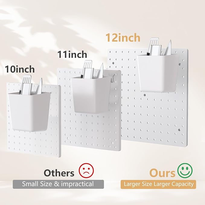 FZK Plastic Pegboard Wall Organizer Kit, 12x12, 4 Pack, White | Durable ABS material, compatible with 1/4"and 1/8" pegboad accessories, includes adhesive or drill installation accessories