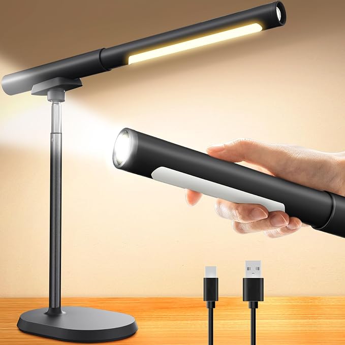 Rechargeable Desk Lamp, Adjustable Magnetic Table Lamp with Removable Cylindrical Light Tube for Study & Bedroom, Dimmable Touch Control & Space-Saving.