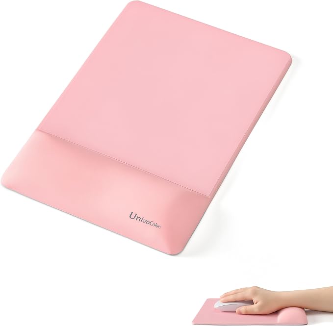 Design-Wave Wrist Rest Mouce Pad,PE Mouse Sliding Panel+Artificial Sheepskin+Memory Foam+Ergonomic+Anti-Slip Gel,Resilience Support During Work and Gaming,Mouce Accessory,Pink