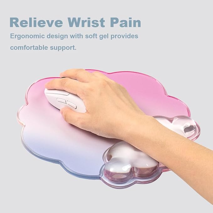 Gel Wrist Rest and Cloud Mouse Pad Support for Keyboard and Mouse - Ergonomic Pink Keyboard Wrist Pad Set for Typing Pain Relief/Computer/Laptop/Gaming/Home/Office (Cloud Shape, Gradient Blue Pink)