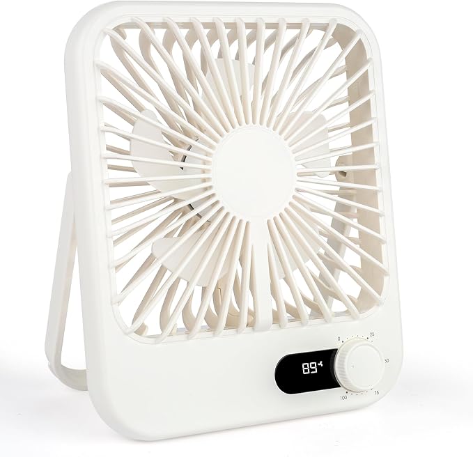 QLKUNLA 100-Speed Ultra-Quiet Desk Fan for Sleeping, 6.8" Rechargeable Portable Fan with LED Display, 180° Adjustable Head & Tripod Base - Battery/USB Powered Mini Fan for Office, Cruise, Travel