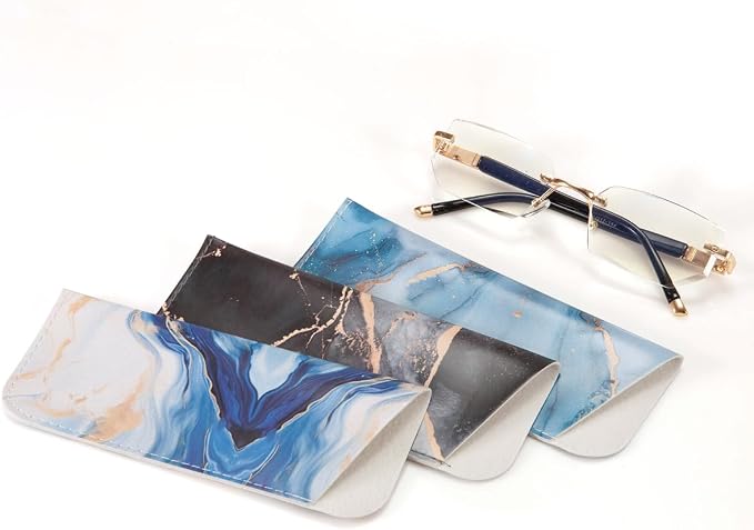TRIUMPH VISION 3 Pack Reading Glasses Pouch Soft Case Eyeglass Sleeve Slim | Alternative to Bulky Case in bag, Lightweight Lined Padded Protect Optical lens Slip in, Cute Pattern Portable for Daily Use