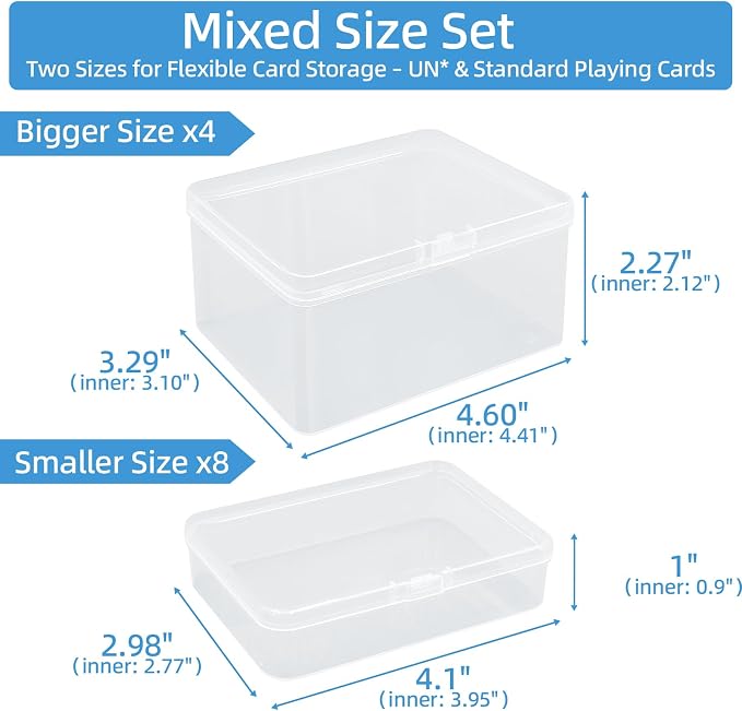 neotidy Playing Card Storage Box Set of 12, Clear Plastic Playing Card Cases Organizer with Snap Lid, Mixed Sizes Card Game Storage for UN* Cards, Standard Decks, Trading Cards, Card Game Holder Case