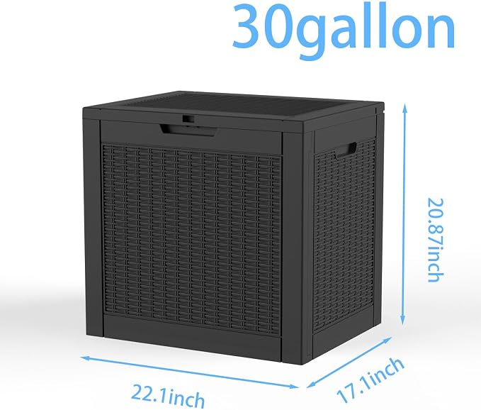 ROJIK 39 Gallon Resin Deck Box, Lockable Waterproof Weatherproof Outdoor Storage Container for Garden Tools, Cushions & Outdoor Accessories（Black