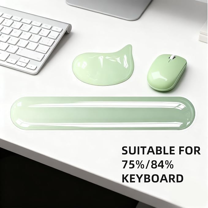 Gel Wrist Rest Set for Computer Keyboard and Mouse, 2-Pack (Green) | Ergonomic Silicone Wrist Support for Typing Fatigue Relief, Non-Slip Cooling Computer Wrist Rest Pad for Office, Gaming