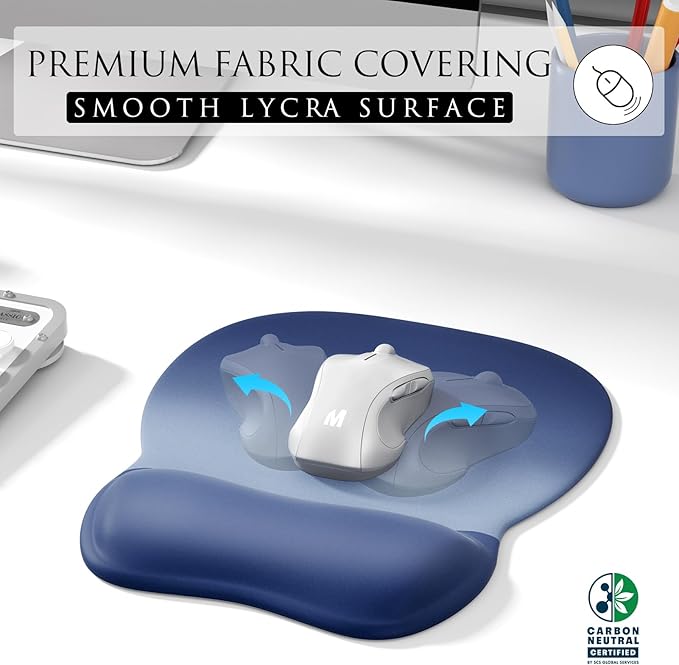MROCO Ergonomic Mouse Pad with Gel Wrist Rest, 9.4 x 8.1 in, Blue Gradient | Ergonomic Shape Design, Multiple Pattern Options, Gel Wrist Comfort, Smooth Lycra Surface, Non-Slip PU Base