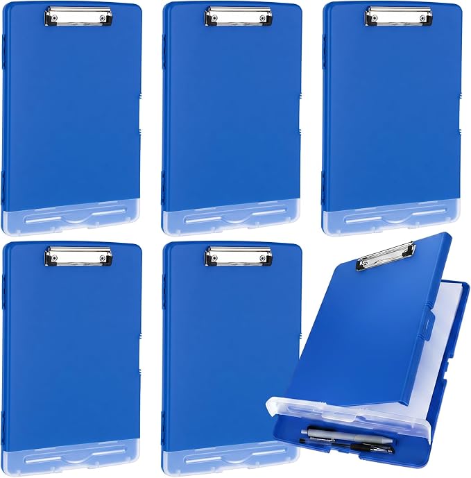 Crtiin 6 Pcs Colored Clipboard with Storage, 8.5 x 11 Inch Heavy Duty Plastic Nursing Clipboard Folder with Pen Holder A4 Medical Holder for Nurse Doctor Teacher Office (Dark Blue)