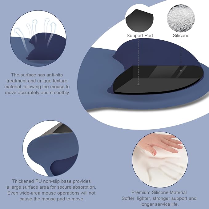 MOSISO Wrist Rest for Mouse Pad Set, Large Gaming Deskpad, Navy Blue | Circle Curved Mousepad&Keyboard Wrist Rest&Coaster, Ergonomic Non-Slip Mousepad&Easy Typing Pad with Silicone Lining