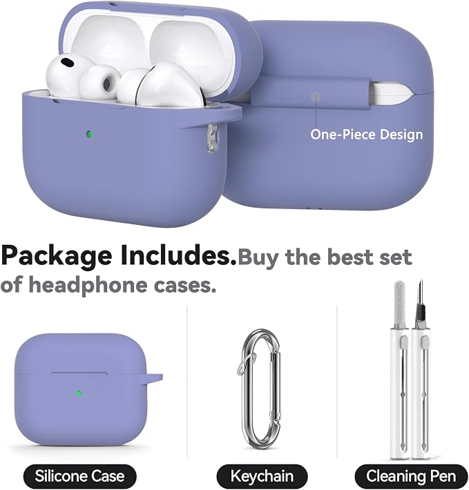 Ljusmicker for AirPods Pro 3 Case 2025 with Cleaner Kit,Lavender | Soft Silicone Protective Cover for Apple AirPod Pro 3rd Generation Case with Keychain for Women Men,Shockproof