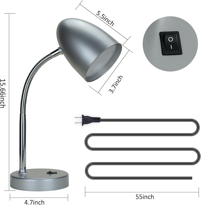 E ENERGETIC LIGHTING LED Desk Lamp, 3.5W 240LM 4000K Cool White Study Lamps for Bedroom and Office, Eye Protection, ETL Listed Silver Table lamp