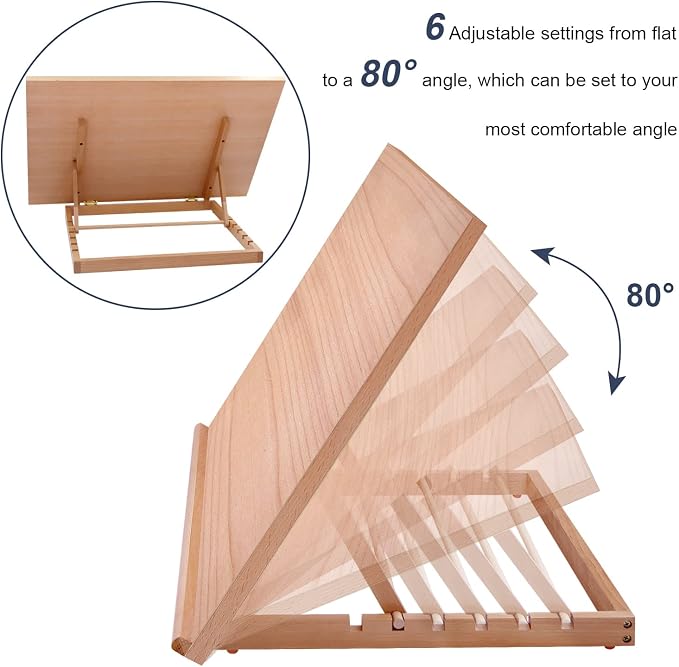 Miratuso Large Drawing & Sketching Board, Art Tabletop Easel Painting Easel | 24.8" L x 16.5" W (A2), 6 Adjustable Angles, Foldable, Portable Multiple Use, Gift for Artists, Children, Beginners & Student