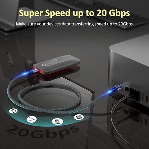 QCEs USB C Monitor Cable 3.3FT 8K30Hz 4K30Hz for Portable Monitor, USB C 3.2 Gen 2x2 Video Cable 20Gbps Data Transfer, 100W PD Charging Compatible for iPhone 17 MacBook iPad Carplay SSD KYY MNN