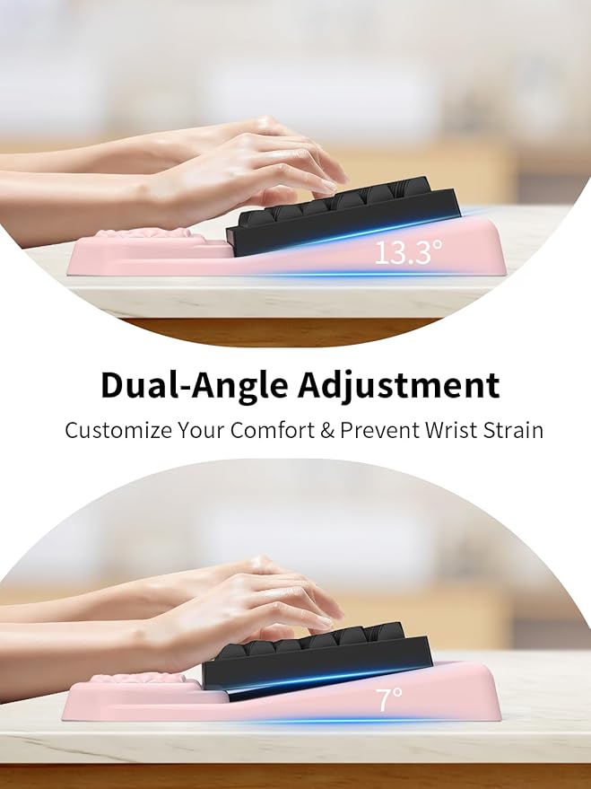 3-in-1 Ergonomic Keyboard Stand with Wrist Rest & Mouse Pad Set, Pink | Comfy Keyboard Riser Holder Soft Mousepad with Massage Design, Memory Foam and Non-Slip PU Base for Pain Relief