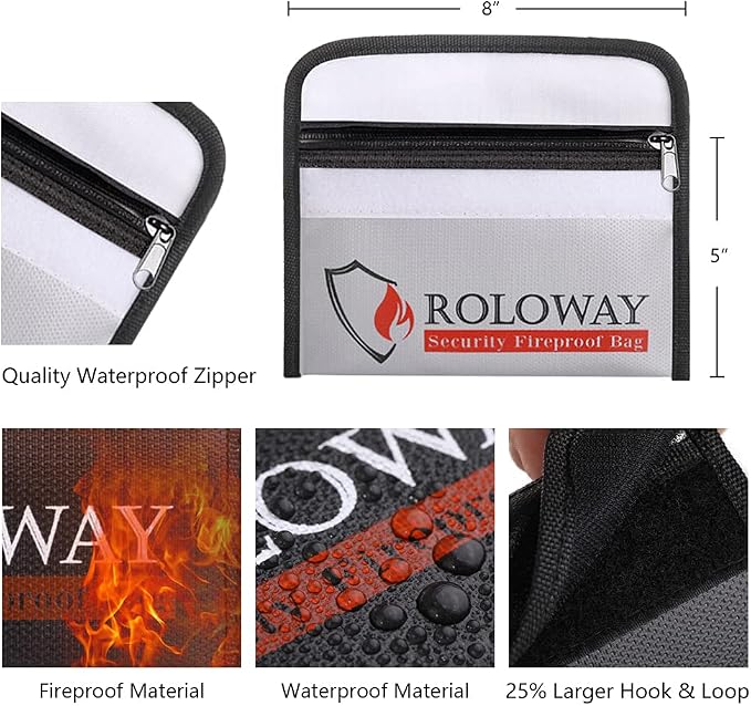 Small Fireproof Bag (5 x 8 inches), Non-itchy Fireproof Money Bag for Cash, Valuables, Passport, Currency & Keys (2-Pack)