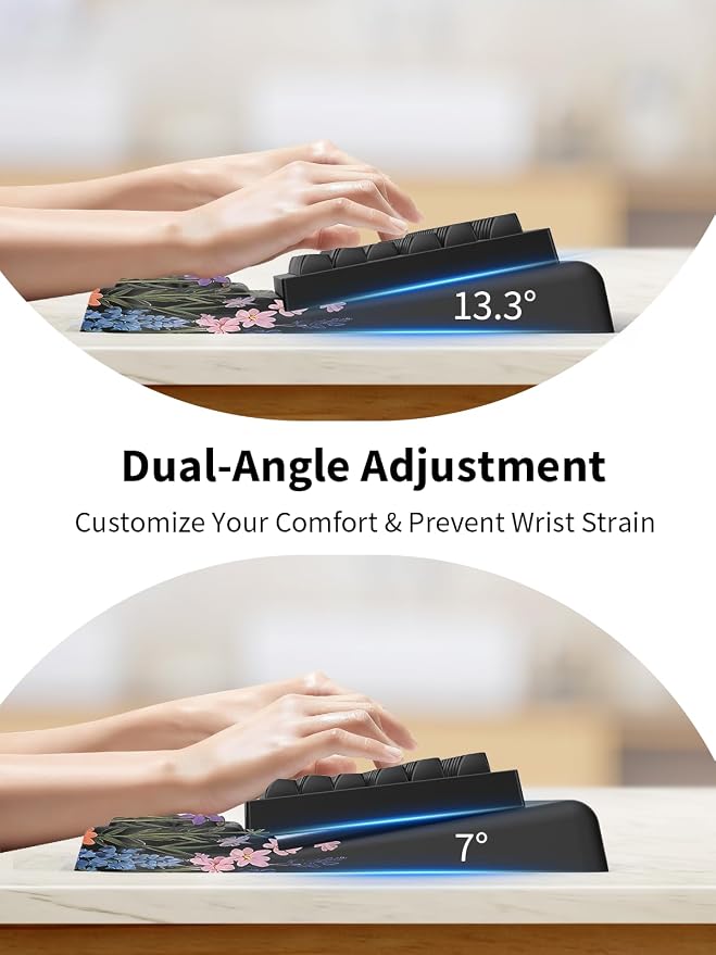 3-in-1 Ergonomic Keyboard Stand with Wrist Rest & Mouse Pad Set, Flower | Comfy Keyboard Riser Holder Soft Mousepad with Massage Design, Memory Foam and Non-Slip PU Base for Pain Relief