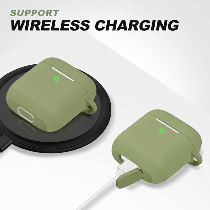 for AirPods Case Cover, Come with Clean Pen，Soft Silicone Protective Cover for Women Men Compatible with Apple AirPods 2nd 1st Generation Charging Case, Front LED Visible,Army Green