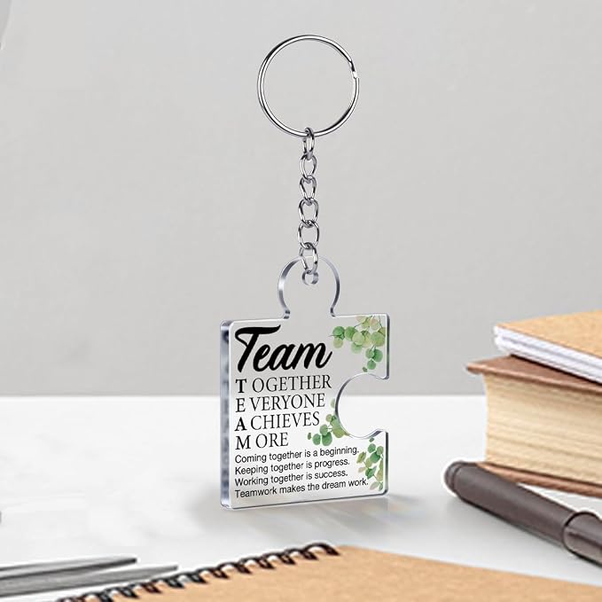 Team Appreciation Gifts Bulk Thank You Keychains for Coworkers | Gift Set for Employee, Staff, Teachers, Teamwork Puzzle Piece Keyring, Acrylic