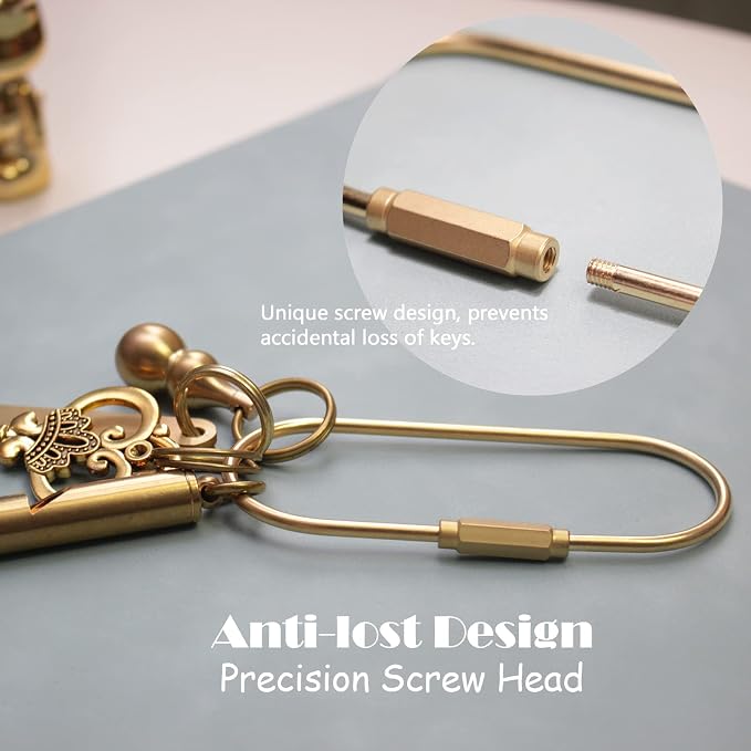 Carabiner Keychain Clip with Lock, Gold Key Chain Rings, Purse Bag Charms | Durable Carabiner for Keys, Brass Screw Lock Key Holder, Anti-Lost Oval Keyring Clip, Large Capacity Key Holder for Handbag