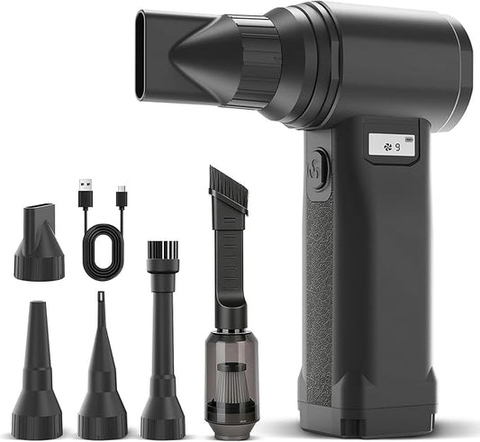 Electric Compressed Air Duster, 300,000RPM Cordless Air Blower for Dust Removal, Duster/Vacuum 2-in-1 with 10 Speeds, 20000mAh Rechargeable & 5 Nozzles Dust Blower for PC, Keyboard, Car, Outdoor