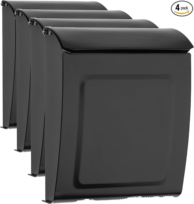 Architectural Mailboxes Aspen™ Locking, Vertical Wall-Mounted Mailbox for Outside, Modern Metal Galvanized Steel Small Mail Box with Lock and Key Drop Box, Black (Pack of 4)