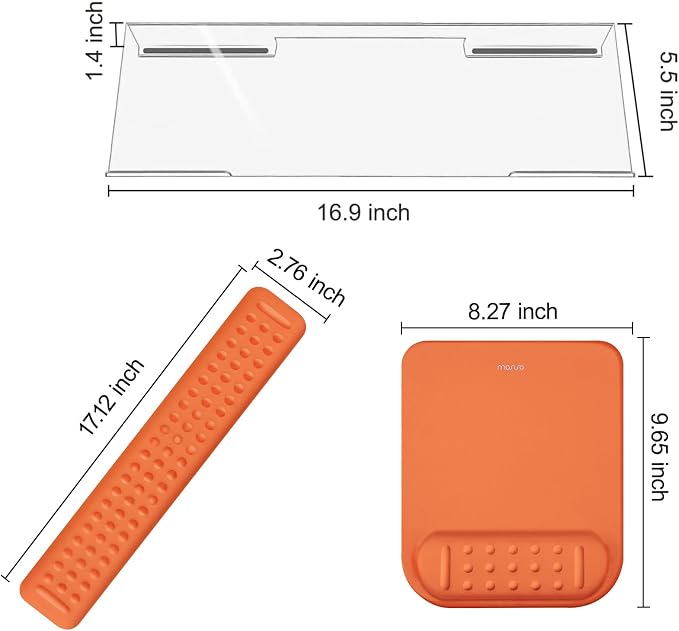 MOSISO Keyboard Stand&Wrist Rest Support for Keyboard &Mouse Pad Set | Ergonomic Massage Wrist Rest Set, Easy Typing Working Acrylic Clear Stand for Office Home, Cosmic Orange
